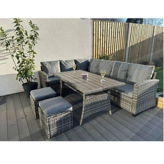 Outdoor Living York 8 Seat Mixed Grey Rattan Corner Sofa Dining Set in Dark Grey