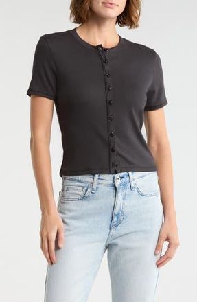 Rag & Bone Essie Short Sleeve Button-Up Crop T-Shirt in Black at Nordstrom Rack, Size X-Large