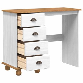 Berkfield Home Desk ASKIM with Drawers White 95x40x75 cm Solid Wood Pine | Size: 95 x 40 x 75 cm