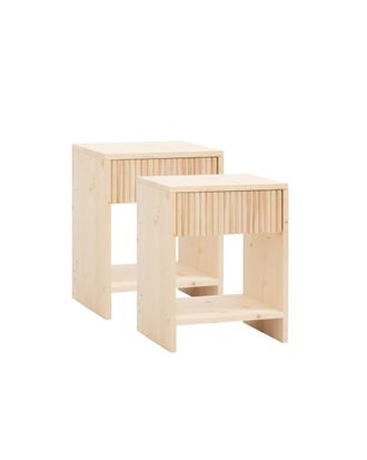 Deco Wood Set 2 mesitas de noche de madera maciza con cajón beige 40x40cm
