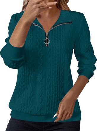 Generic Sweatshirts for Women UK Womens Jumpers for Women UK Sweatshirts Lapel Half Zip Pullover Knit Cable Ladies Sweatshirt Long Sleeve Tops Fall Winter Swe