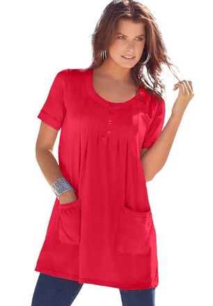 Roaman's Plus Size Two Pocket Soft Knit Swing Tunic in Vivid Red at Nordstrom, Size Small