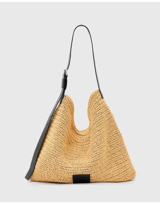 AllSaints Asha - Borsa da spalla extra larga in rafia naturale-Neutro