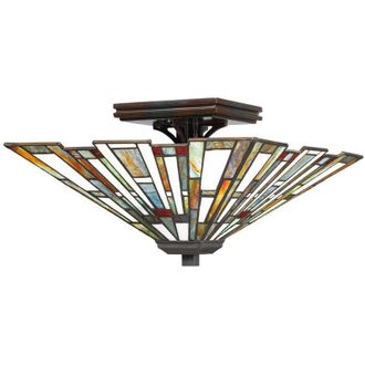 Quoizel Plafoniera Tiffany Maybeck Acciaio Bronzo Valiant 2 Luci E27