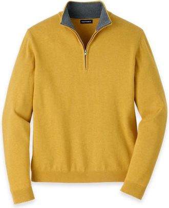 Paul Fredrick Supima Cotton Quarter Zip Mock Neck Sweater in Mustard at Nordstrom, Size Xx-Large