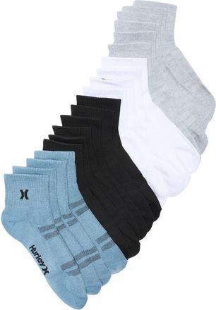Hurley 10-Pack Half Terry Quarter Crew Socks in Black /White at Nordstrom Rack