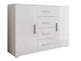 Mirjan24 C&oacute;moda Charlotte 118, Blanco + Blanco Brillante, Con Cajones Y Puertas, N&uacute;mero De Cajones: 4, 92x132x38cm
