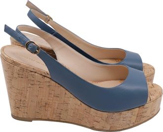 Stuart Weitzman Riveria Slingback Wedge Sandal In Blue Leather