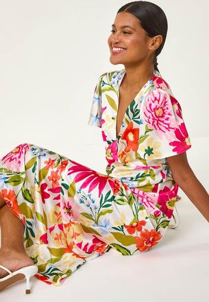 Roman Floral Satin Midi Dress