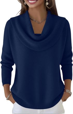 Generic Womens Chunky Knitted Jumper with Cowl Neck and Batwing Sleeves, Soft Turtleneck Pullover Sweater with Pockets, Long Sleeve Casual Winter Warm Knitwea