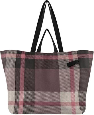 Generic Plaid Rose Black print Reusable Canvas Tote Bag, Heavy Duty Grocery Shopping Bag with Hard Bottom Double Handles Large Capacity Work Groceries Travel
