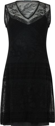 Alberta Ferretti Mouwloze jurk met kant - Dames - Korte kleedjes - Zwart - L - Polyester - Kleedjes