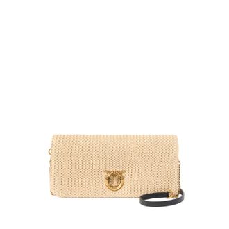 Pinko Rectangular Raffia Bag with Gold-tone Logo Detail