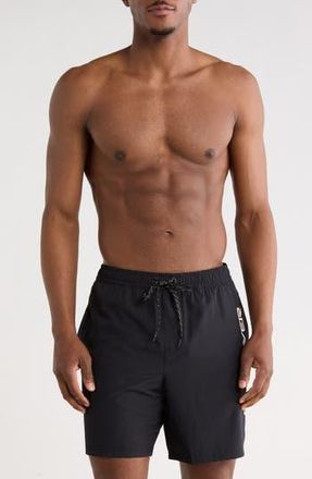 Quiksilver Wind Logo Volley Swim Trunks in Black at Nordstrom Rack, Size X-Large