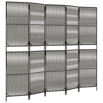 Berkfield Home Room Divider 5 Panels Grey Poly Rattan