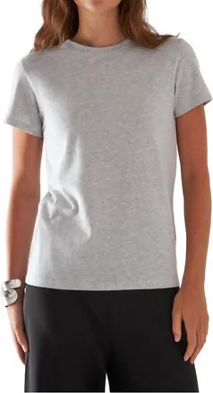 Patrick Assaraf Short Sleeve Iconic Fitted Crew Top In Ghost