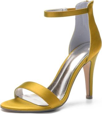 Generic Satin Heels Women Wedding Bridal Shoes Open Toe Stiletto High Heels Womens Heeled Sandals for Prom, Party, Daily 10.5Cm,Yellow,10 UK