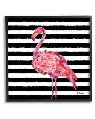 Stupell Industries Blossoming Pink Flamingo Stripes Framed Giclee Wall Art By Paul Brent