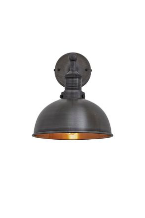 Industville Brooklyn Dome Wall Light, 8 Inch, Pewter & Copper, Pewter Holder in Copper