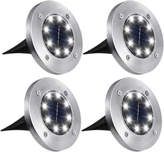 OEM Juego De 4 Luces Solares De Disco De 8 Led Para Jardines Exteriores, Iluminaci&oacute;n Solar Empotrada, Iluminaci&oacute;n De Patios, Focos, Luces Solares Led Empo