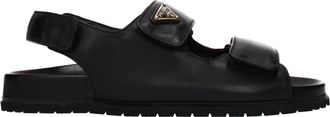 Prada Black Leather Flat Womens Sandals