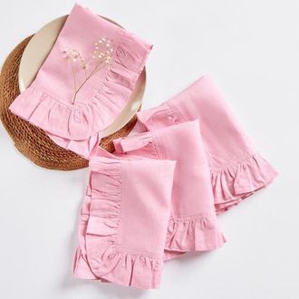 Solino Home Linen Dinner Napkins - Gabrielle Ruffle, 20 x 20 in Pink Lemonade at Nordstrom, Size Large