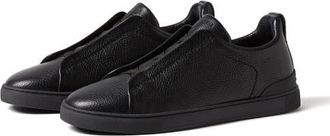 Ermenegildo Zegna Triple Stitch Deerskin Leather Slip-On Sneaker in Black at Nordstrom, Size 10.5Us