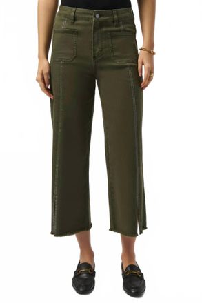 Joseph Ribkoff Wide Leg Crop Trousers With Embellished Front Seam In Avocado