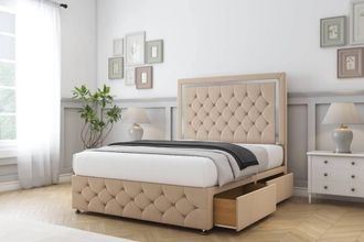 Sloomy Sofia Chrome Plush Divan Set 2 Drawers-26 Headboard-Footboard in Stone | Size: Small Single