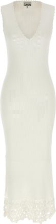 Ganni White Organic Cotton Long Womens Dress