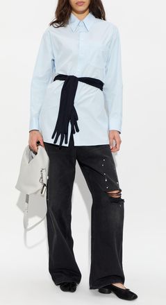 Maison Margiela Shirt With Decorative Tie, Womens, Blue