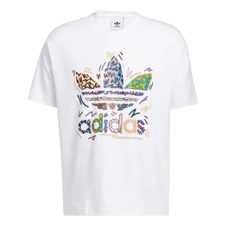 adidas originals SS22 Cartoon Logo Printing Round Neck Casual Short Sleeve Unisex White HC3076