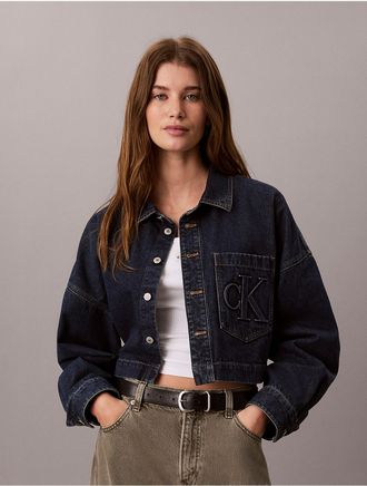 Calvin Klein Jeans Calvin Klein Womens Monogram Logo Denim Cropped Shirt - Blue - XS