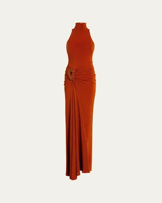 Silvia Tcherassi Frances Embellished Ruched Sleeveless Maxi Dress