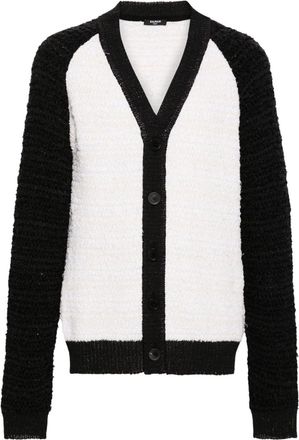 Balmain colour-block bouclé cardigan - men - Cotton/Polyamide/Linen/Flax/Polyester - M - White