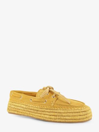 Paloma Barcel&oacute; Womens Loafers Penelope Suede Raffia Yellow Leather-Raffia Leather/raffia