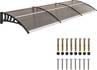 OEM Marquesina Exterior Para Puertas Y Ventanas 303x96x27 Cm Con Regleta De Aleaci&oacute;n De Aluminio Pp Policarbonato Marr&oacute;n
