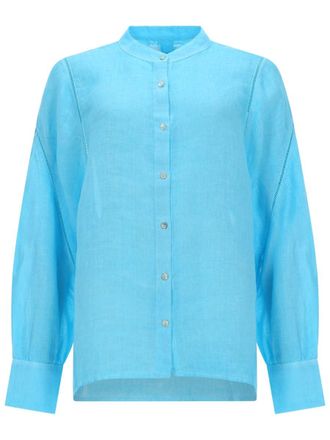 120% Lino Linen Relaxed Long Puffed Blouse