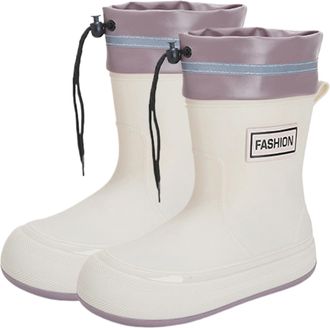 Generic Rain Boots for Women Waterproof Rubber Boots Calf Garden Boots with Adjustable Drawstring Non Slip Soft Rain Shoes with Comfort Insole for Outdoor Wor