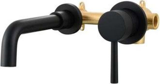 OEM Grifo Mezclador De Lavabo De Lat&oacute;n Negro De 2 Orificios Para Montaje En Pared, Con Agua Fr&iacute;a Y Caliente Para Ba&ntilde;o