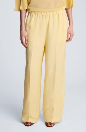 Kenneth Cole Pull-On Linen Blend Straight Leg Pants in Pastel Yellow at Nordstrom, Size X-Large Regular