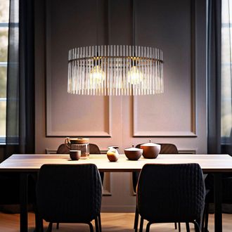 Globo Lighting Lampada a sospensione in vetro fumé Luce a sospensione nera opaca Lampada da soggiorno Aste in vetro fumé, metallo, 2x presa E27, LxLxH 60x23x140