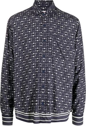 Orlebar Brown Mens Grasmoor Bandana Button Down Shirt In Dark Sapphire Sea Mist