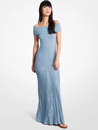 Michael Kors Pleated Stretch Knit Off-The-Shoulder Maxi Dress