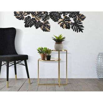 Dmora Dmora - Mesa De Caf&eacute; Bornasco, Mesa De Centro Baja, Revistero Para Sof&aacute;, Estante De La Sala De Estar, 50x40 H61 Cm, Oro