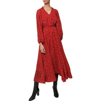 Maje Rombe Printed V-Neck Midi Dress in Red Horses at Nordstrom Rack, Size 2 Us / 34 Fr