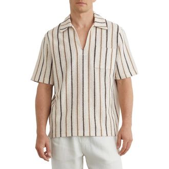 Reiss Chatham Stripe Johnny Collar Polo in Ecru at Nordstrom, Size Xx-Large