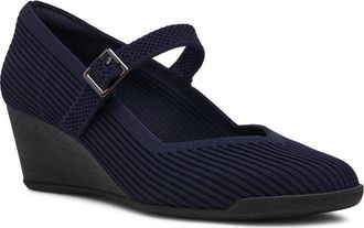 Anne Klein Trixie Wedge Mary Jane Pump in Navy Knit at Nordstrom, Size 7.5