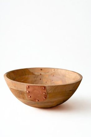 Coppermill Kitchen Vintage Inspired Wooden Serving Bowl with Handmade Copper Details in Brown at Nordstrom