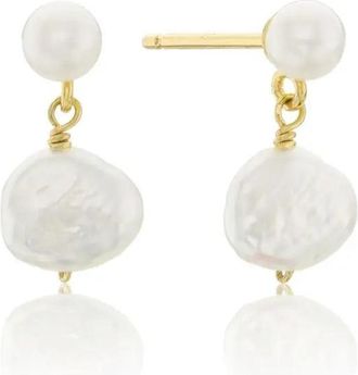 Lily & Roo Gold Double Baroque Pearl Drop Stud Earrings